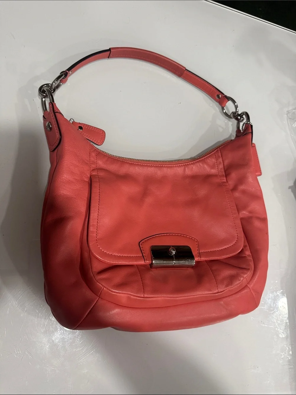 Coach Kristin Coral Pink Leather Shoulder Bag